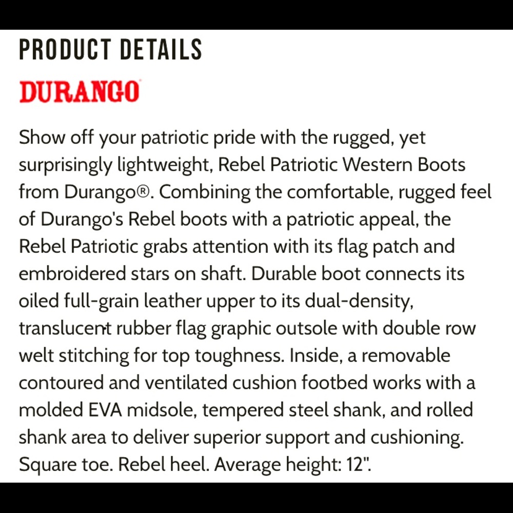 Durango Patriotic western boots made with real leather